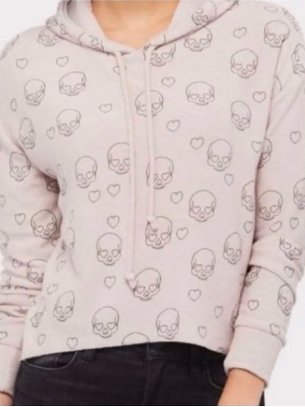 Chaser Pale Pink Skull & Heart Drawstring Hoodie